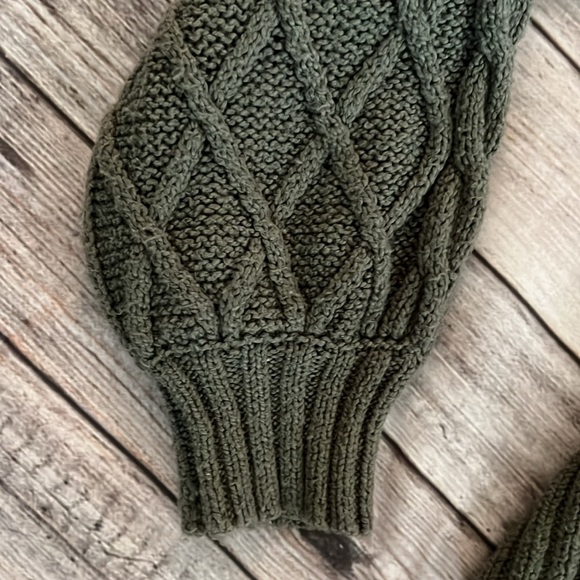 Large AE American Eagle GREEN Sweater cable knit cross hatch balloon sleeve - Picture 5 of 6